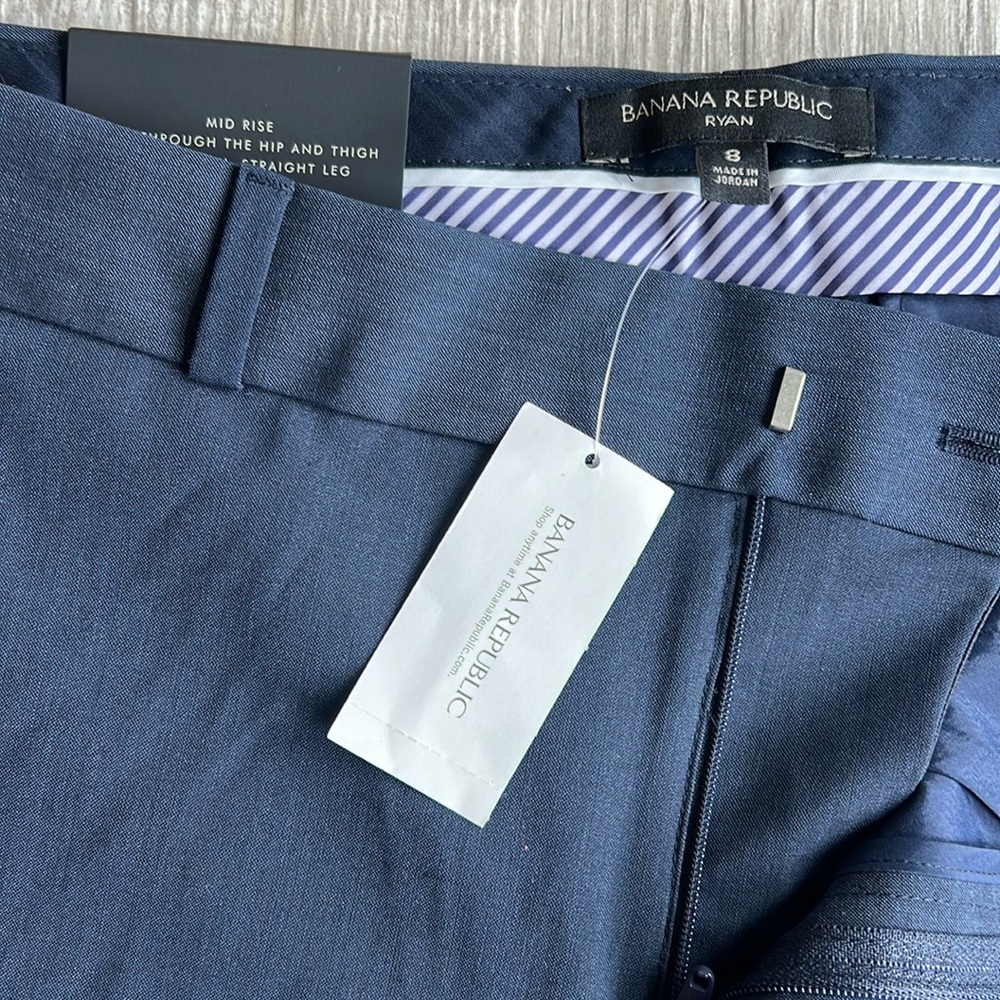Banana Republic Ryan Slim Wool-Blend Pant Women’s Size 8 Navy Blue NWT